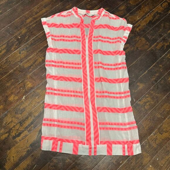 Vineyard Vines pink striped retro look split neck 2 sleeveless mini dress - Picture 1 of 4